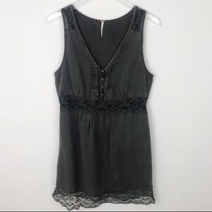 FREE PEOPLE Gray Chambray Lace Mini Dress